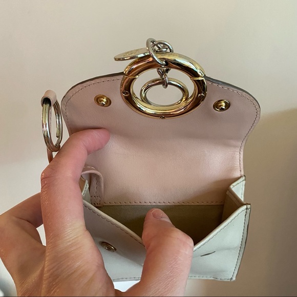 See by Chloe Cream, Grey and Pink Leather Card Case Wallet w O-Ring and Charms - Picture 2 of 4